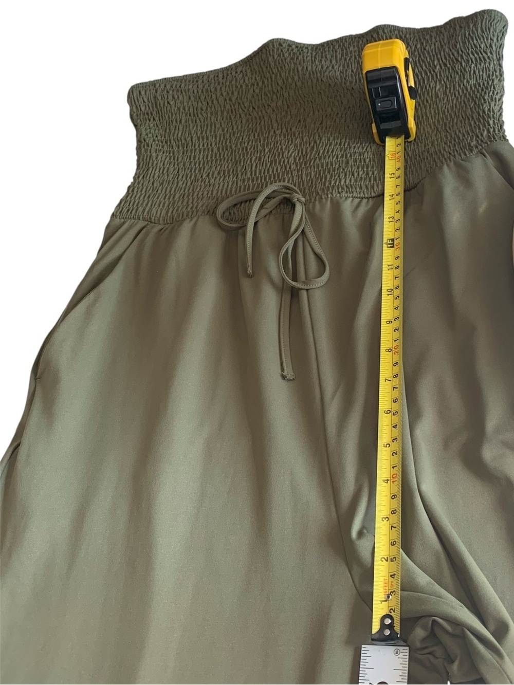 🆕 Halara Jumpsuit Shirred Knot Top Wide Leg Pant w Pockets! Event Guest Olive L - Picture 12 of 14
